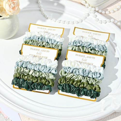 8 Pack Bridesmaid Gifts Satin Bridesmaid Scrunchies Soft Hair Ties Bachelorette Party Favors Hair Accessories for Women Bridesmaid Proposal Gift (Gradient Green) B0DTKDFCCB