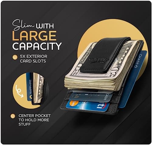 Claasico Money Clip Leather Wallet For Men Slim Front Pocket RFID Blocking with Super Strong Magnetic