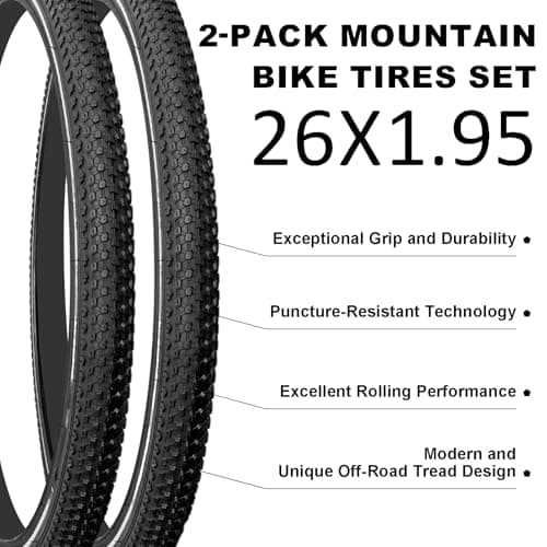 2 Pack Bike Tire Set Thicken Wear-Resistant 26x1.95/2.125 Bicycle Tires with 2 Inner Tubes 26 Inch Bicycle Tires for Mountain,Commuter,Touring Bike