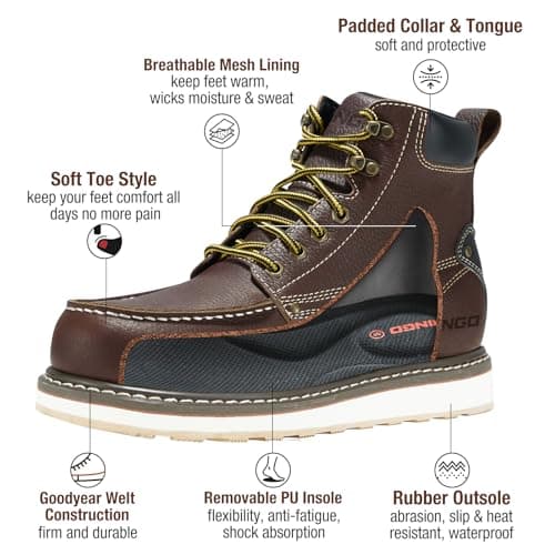 HISEA NINGO Work Boots for Men Steel/Soft Toe Boots,6” Water Resistant Slip Resistant Industrial & Construction Work Shoes, Composite Toe Working Boot