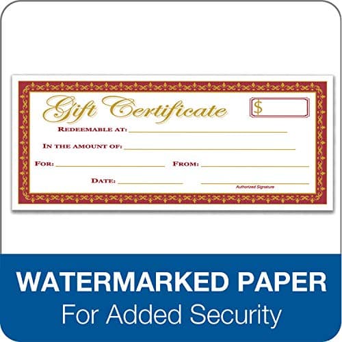 Adams 1-Part Gift Certificates with Stub, 3-1/4" x 11", 25 Certificates/BK (GFTBK1)