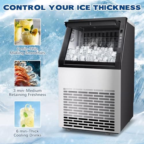 Commercial Ice Maker, 100lbs/24H with 20Lbs Storage, 36 Cubes in 11Mins, Stainless Steel Freestanding & Under Counter Large Ice Machine with LCD Display, Self-Cleaning for Home Bar Restaurant