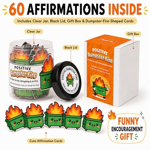 Emotional Supports Dumpster Fire Jar, 60 Positive Affirmation Cards, Dumpster Fire Desk Accessories, Thank You Retirement for Women Men Farewell Going Away Gifts for Coworkers Chaos Coordinator Office B0F898K73X