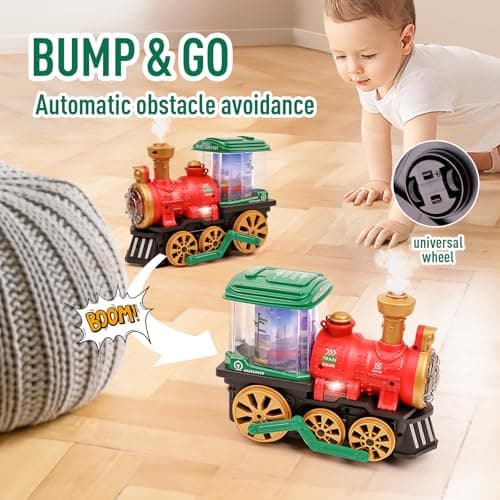 Electric Steam Train Toy for Toddlers 3-5,Bump and Go Truck w/Steam Locomotive,Smoke,Light & Sound, 360 Rotation Christmas Train Truck Toys Birthday Gift for Toddler 1 3 4 5 6 Year Old Boys Girls Kids