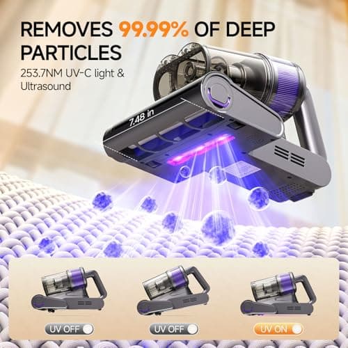 FEPPO Mattress Vacuum Cleaner, 4-in-1 Bed Vacuum Cleaner PRO, 16KPa Handheld Vacuums with 253.7nm UV-C Light, 40,000 Beats/Min Tapping, 140°F Hot Air, HEPA Filter for Bed, Sofa, Crib(Corded, 550W)