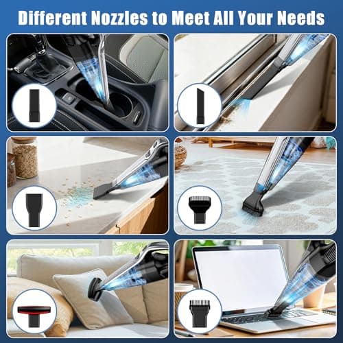 SAKOLD Car Vacuum Handheld Vacuum Cordless with Powerful Suction, Type-C Charge, 2 Suction Modes, 6-in-1 Portable Mini Vacuum for Home, Car, Office Desk, Keyboards