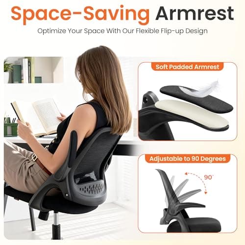 NEO CHAIR Office Chair Gaming Desk Computer Mesh Ergonomic Chair with Flip-up Arms Comfy Lumbar Support Adjustable Height Rolling Wheels Chair for Home Office (All Black)