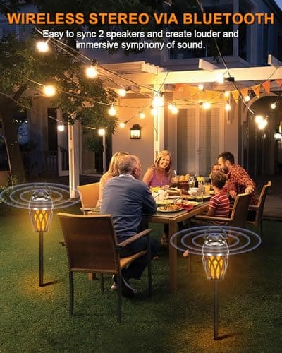 BT 5.0, Wireless Torch Lantern Atmosphere Decor for Patio Yard Pool Party Camp, Housewarming Gifts for Men/Women 2 Pack Outdoor Bluetooth Speakers with Flame Flickers Light IPX5 Waterproof B0B2W2FKLC