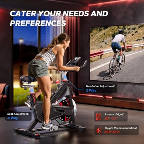 Merach Exercise Bike for Home Gym, Low Noise Stationary Bike with Brake Pad, Indoor Workout Bike with Self-Developed App, Tablet Mount and Fitness Courses for Weight Loss, 300 Lb Weight Capacity