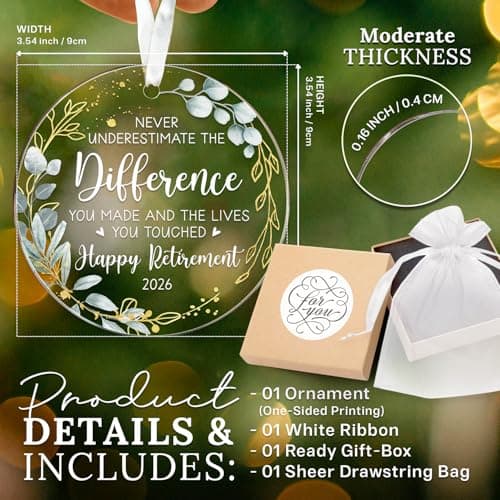 HEXMOZ Retirement Gifts - Retirement Gifts for Women, Men 2025 - Retired Ornament 2025 - Retired Gift for Coworker, Boss, Employee, Teacher, Nurse, Woman, Man - Acrylic Christmas Ornament Keepsake