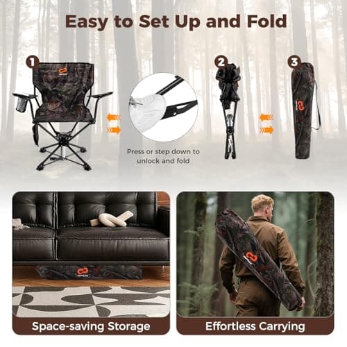 Goplus 360° Swivel Hunting Chair, Folding Hunting Blind Chair for Adults with Cup Holder & Carrying Bag, Lightweight Portable Camping Chairs for Lawn Fishing Picnic Beach Outdoor
