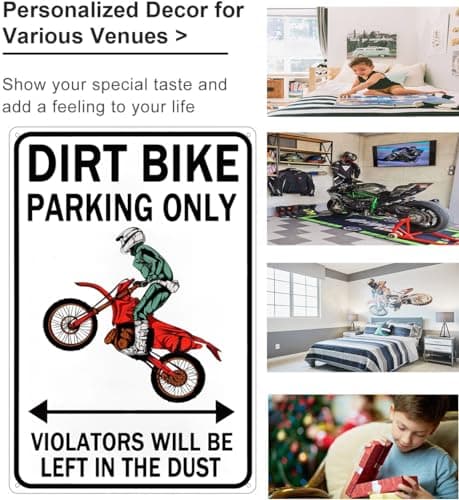 Dirt Bike Accessories Boys Motorcross Gifts Funny Dirty Bike Parking Only Vintage Tin Sign for Man Cave Boy's Room Garage Wall Decor 8x12 Inch (3064)