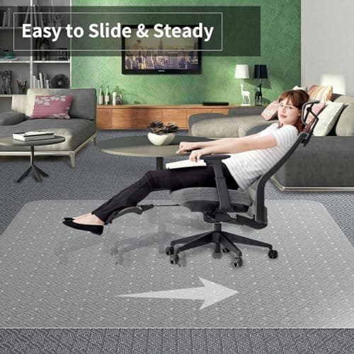 Office Chair Mat for Carpeted Floor, 63"x51" Clear Desk Mat for Carpet Large Protector Floor Mat On Low Pile Carpets, Easy Glide Rolling Plastic Floor Mat, Computer Chair Mat for Home Office