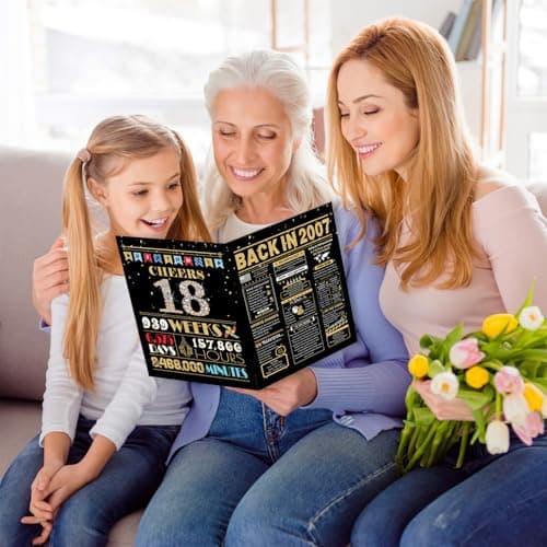 18th Birthday Card, 18th Birthday Decorations for Girls Boys, 18th Birthday Gifts for Son Daughter, Back in 2007 Birthday Card, Black Gold