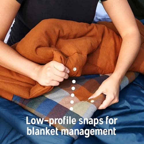Kelty Wayback Flannel Lined Sleeping Bag, Built in Blanket, Traditional Rectangle Shape, Organic Flannel Cotton Liner, Dual Locking Slide Zips