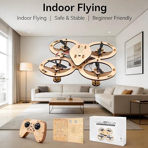 DIY Wooden Drone Model Kit,DIY Wooden RC DroneKit,WoodenBuilding Blocks Flying Toys Assembled Kit,Remote Control Aircraft Training RC DroneQuadcopter,Beginner-Friendly Mini Drone