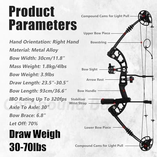 Compound Bow Kit Adjustable for Outdoor Use & Target Practice, 30-70lbs Archery Set with Carbon Arrows and Accessories