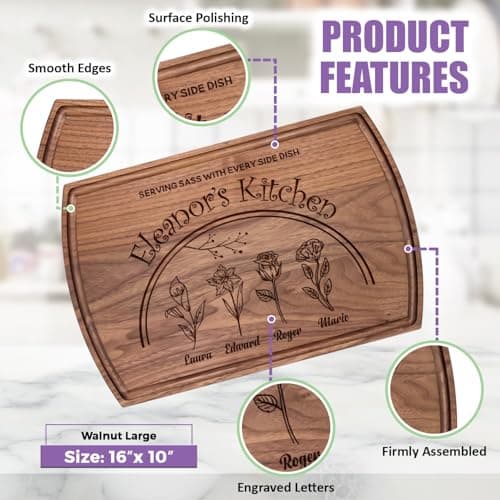 Personalized Christmas Gifts for Women, Customized Gifts for Mom – Custom Cutting Board for Mom or Grandma, Birthday, Christmas Gift Idea from Son, Daughter, Grandkids