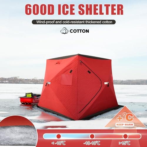 ShedOFF 300D/600D Insulated Ice Fishing Shelter 2-3 Person, Wide Bottom Windproof Pop-up Ice Fishing Tent, Thermal Portable Ice Shanty Ice Shack