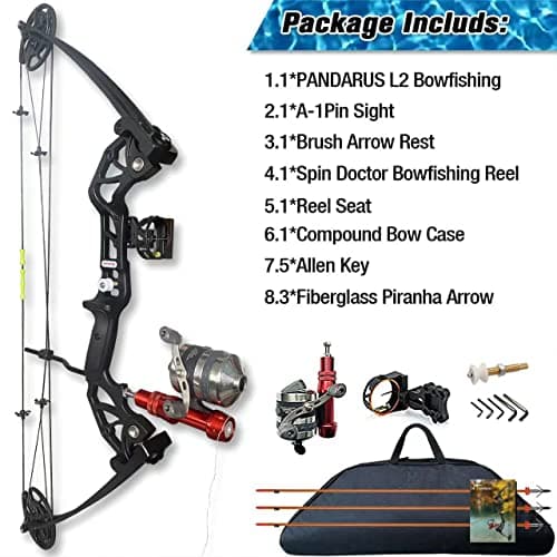 Bowfishing Bow Kit with Arrow Ready to Shoot Right Handed 15-45 LBS Draw Length 18"-29.5" Adjustable,Axle-to-Axle: 34.2",Complete Compound Bow Fishing Kit 2024 New