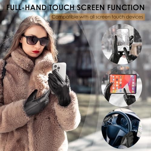 Trifabricy Leather Gloves for Women - Womens Leather Winter Gloves, Warm Lined Touchscreen Winter Glove for Cold Weather
