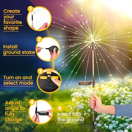 120 LEDs, Fairy Design, Waterproof, Garden Decor, Solar Powered for Yard, Pathway, Flowerbed, Planter, Balcony, Gifts for Mom GIGALUMI 2 Pack Solar Firework Lights Outdoor, Garden Decor, Warm White B0CPHZL35M