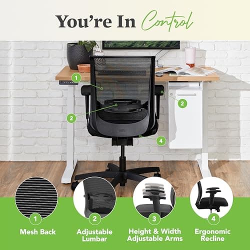 HON Convergence Ergonomic Office Chair with Mesh Back, Adjustable Arms, Lumbar Support, Synchro‑Tilt Desk Chair with Wheels for Home Office or Computer Use, Black Frame, Black