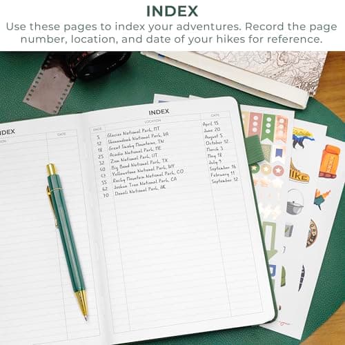 Travel & camping diary, nature adventure record book, 5.8 x 8.3 in eco leather notebook, gift for hikers & campers Clever Fox Hiking Journal for Women & Men, Trail Log Book, Forest Green B0DWSW8XN7