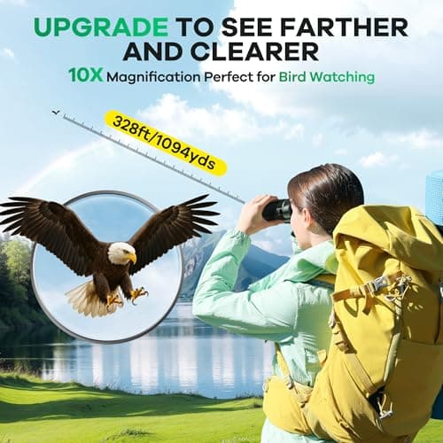 Leacco 10x25 Compact Binoculars for Adults and Kids, Large View Waterproof Small Binoculars with Low Light Vision BAK4 Prism FMC Lens for Cruise Ship Bird Watching Travel Hunting, Military Green
