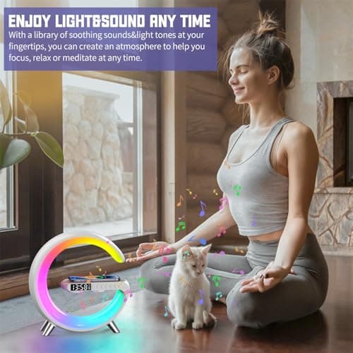 Smart LED Table Bedside Lamp with Bluetooth Speaker & App Control, 15W Fast Wireless Charging Station Dock, Sunrise Alarm Clock, Cool Night Light, for Bedroom, Home Decor, Birthday, Christmas Gifts