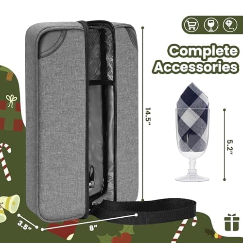 ALLCAMP Wine Bag - Insulated Cooler Bag with Wine Glasses, Bottle Opener & Wine Accessories for Wine Lovers - Portable Wine Gift Bag for Travel, Picnics, and Gift Ideas(Gray)