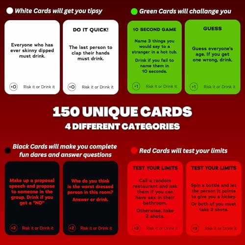 | Fun Drinking Game for Adults: 150 Hilarious Dares & Risky Questions | Adult Party Games for Block Party, Pregame, College, Girls Night, Bachelorette