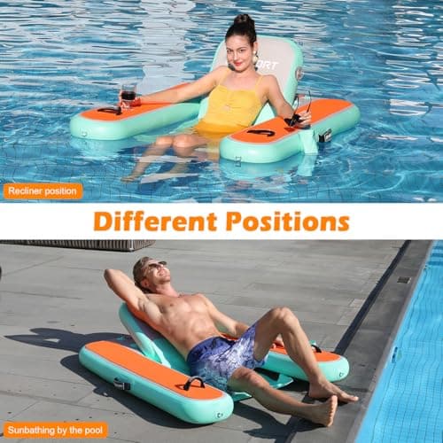FBSPORT Inflatable Pool Float Lounger for Adults, Water Floating Chair Pool Float Raft with Cup Holder and Backrest for Swimming Pool, Lake, Party and Beach