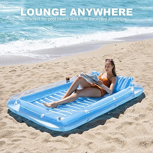 Inflatable Pool Floats Lounger for Adults, Blow Up Tanning Pool Raft Sun Tan Tub with Inflatable Pillow for Family Outdoor, Garden, Backyard Summer Water Party (14+ Year Old)