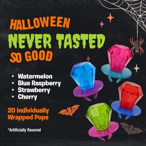 Ring Pop Candy, Christmas Lollipops, 20 Ct Party Favors in Assorted Fruity Flavors - Full Size, Bulk Variety Pack, Individually Wrapped Hard Candy For Stocking Stuffers, Holiday Gifts