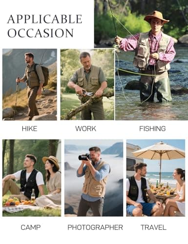 Flygo Men's Fishing Vest Utility Lightweight Outdoor Travel Safari Photo Cargo Vest with 16 Pockets