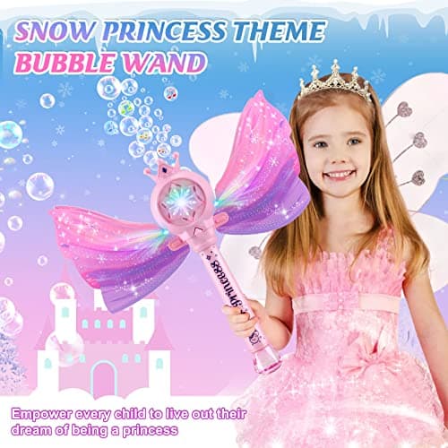 3 AA Batteries & 2 Bubble Solutions, Outdoor Party Birthday Gift for Girls 3-8, Bubble Machine for kids, Princess Toys, Pink Bubble Wand for Kids, LED Light Music Bubble Toys Girl Gifts Age 3+ B0BX57W4RX