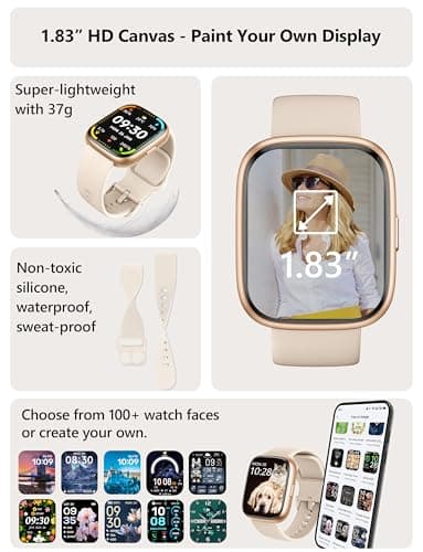 Smart Watch 2026 Upgrade for Women Men Android & iPhone [2 Bands, 44mm case, 1.83''], Alexa Built-in, Make/Answer Call, HR SpO2 Sleep Stress Monitor Fitness Tracker, IP68 Waterproof Step Counter Watch