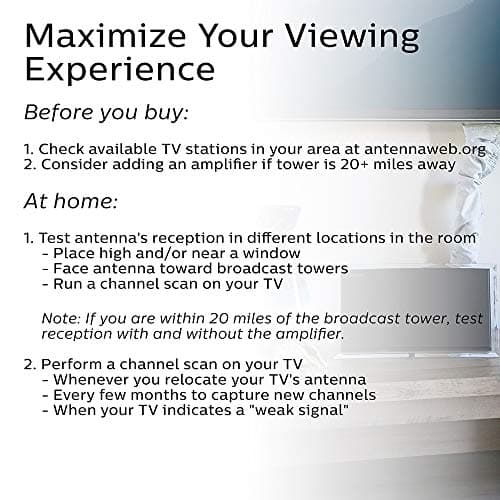 Philips Crystal Amplified Indoor TV Antenna, Extendable Dipole Rabbit Ears, 4K 1080P VHF UHF, Long Range, Amplifier Signal Booster, Digital HDTV Antenna, Smart TV Compatible, SDV3237N/27