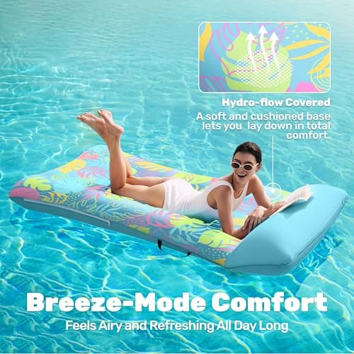 SLOOSH Inflatable Pool Floats Raft - XL Fabric Covered Pool Mat Lounger Floaties for Adults, Ultra Comfort Inflatable Water Float with Headrest for Beach Lake Swimming Pool 68"X34" (Light Blue)