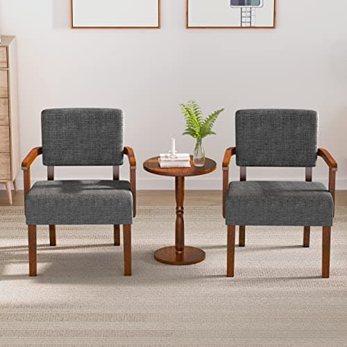 FAGAGA Accent Chair Set of 2 with Table, Living Room Chairs with Soft Seat and Armrests for Living Room Bedroom Reading Room Waiting Room, Grey (AC01)