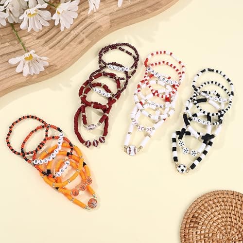 Taouzi 24 Pcs Surfer Heishi Bracelets for Women Bulk Handmade Stackable Stretch Friendship Bracelets Halloween Thanksgiving Christmas Valentines Day Jewelry Gifts for Women Men