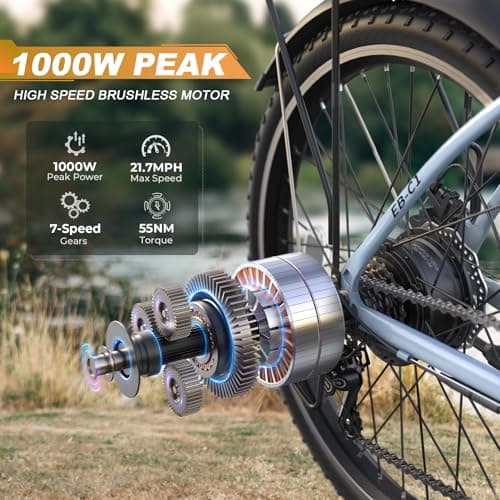 Electric Bike for Adults, 26" City Cruiser Ebike with 1000W Peak Motor, 21.7MPH 50 Miles Commuter Adult Electric Bicycles with 48V Battery, Adjustable Stem, 7-Speed, UL 2849 Certified