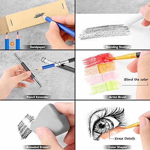 Caliart 176PCS Art Supplies Sketching Kit with 100 Sheets 3-Color Sketch Book, Graphite Colored Charcoal Watercolor & Metallic Pencils, School Supplies Gifts for Artists Adults Teens Girls Boys Kids