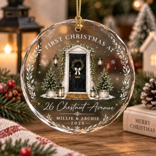 Personalized First Christmas in Our New Home Ornament, Custom Glass Christmas Ornament with Name and Address, New Homeowner Housewarming Gift, Couple Family Keepsake Xmas Tree Decoration/3 B0HK84RH1L