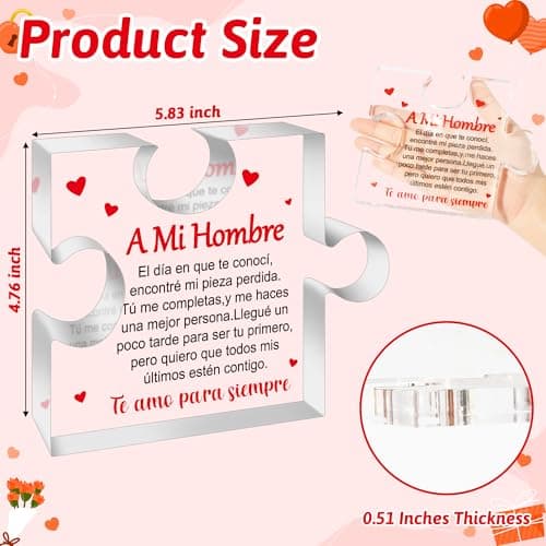 Yopyame Romantic Gifts for Him - Engraved Acrylic Block Puzzle Spanish Romantic Gifts Christmas Gift to My Man Anniversary Valentine's Day Acrylic Keepsake Paperweight Gift for Him Boyfriend Husband
