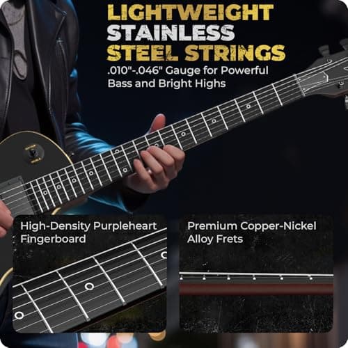 Fesley 39" LP Electric Guitar Kit: Full Size Solid Body Electric Guitars for Beginners with Humbucker Pickups, Poplar Body, Mahogany Neck,22 Frets,6 String Guitar with Gig Bag,Cable,FLP350,Matte,Black