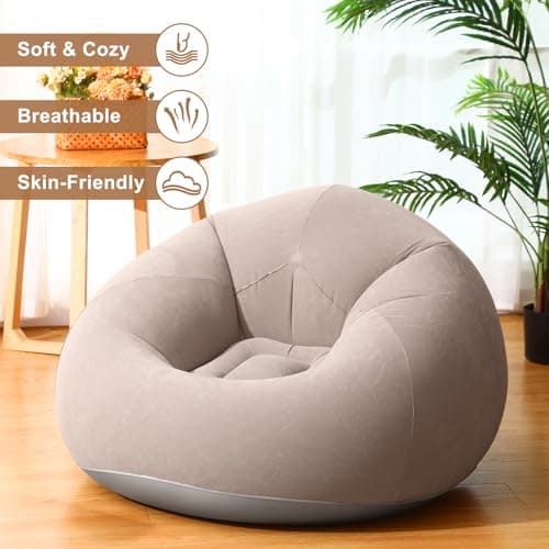 Realspring 6 9 12 Pcs Inflatable Bean Bag Chairs for Adults with Electric Air Pump, Blow up Couch Folding Portable Inflatable Couch Lazy Sofa for Outdoor Movie Night Camping(Coffee,6 Pcs)