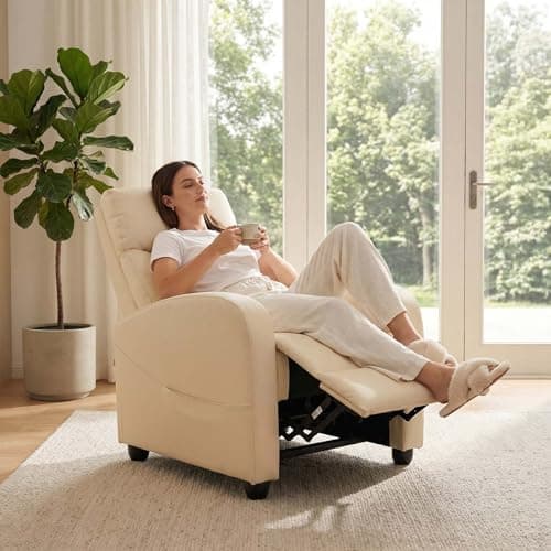Sweetcrispy Massage Recliner Chair for Adults, Adjustable Home Theater Seating with Lumbar Support for Living Room, Modern Fabric Reclining, Beige