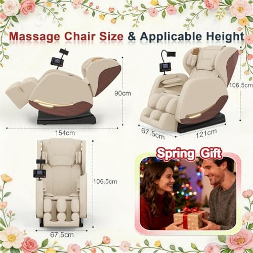 2026 Massage Chair, Massage Chairs Full Body and Recliner with 10 Fixed Points, Zero Gravity, Wood Grain Leather, Foot Massage, Airbags, Lumbar Heating, Bluetooth and Control Screen (Ivory White)
